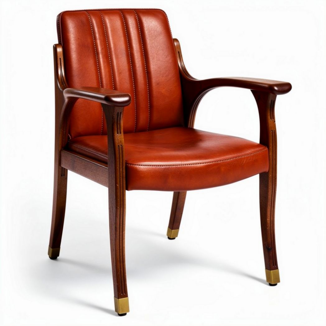 Eetkamerstoel van hout met leren bekleding in bruin 40 x 50 x 80cm