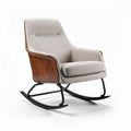 schommelstoel met houten accenten en grijs stoffen bekleding 85 x 75 x 90cm