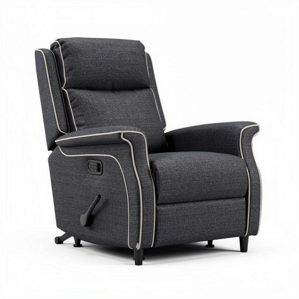 Grijze verstelbare relaxfauteuil met stoffen bekleding en handmatige neiging