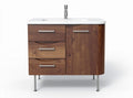 Badkamermeubel met 3 lades en kast, houtkleur en wit porselein, 80 x 50 x 85cm