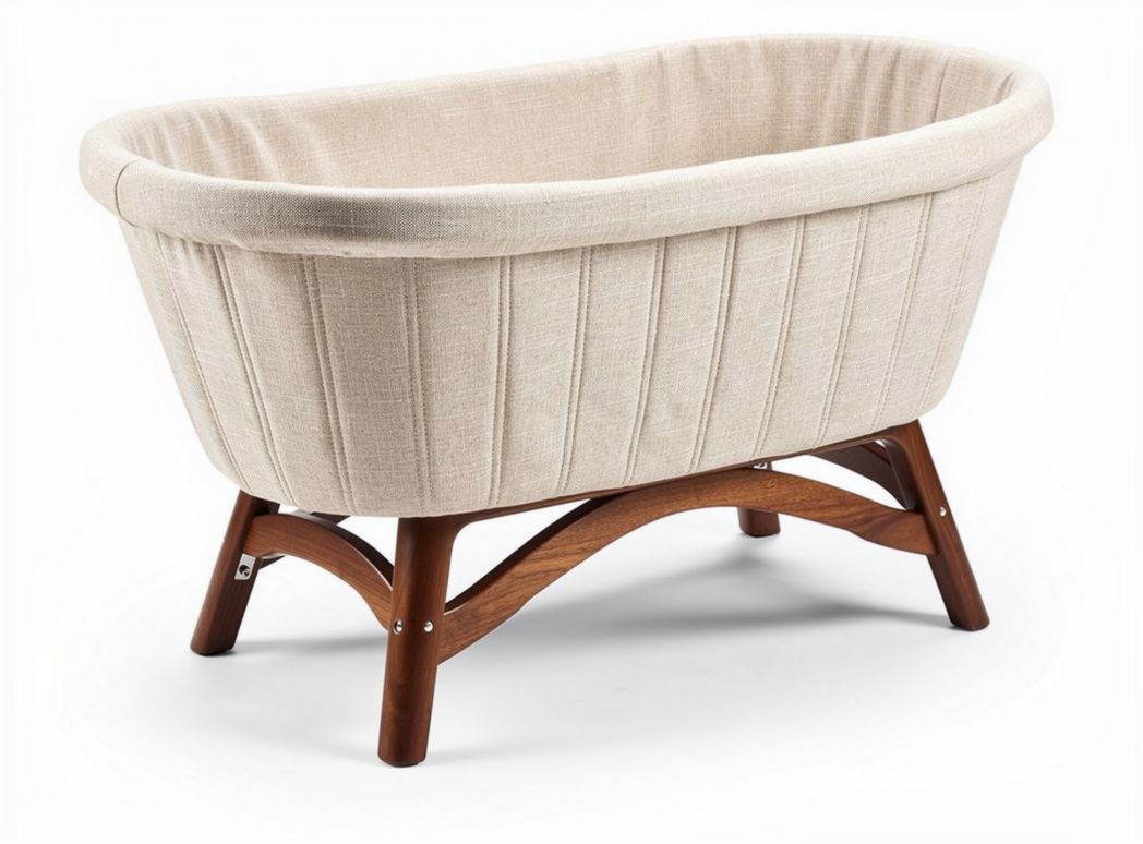 Luiersysteem met een stoffen bekleding en houten voetsteun 75 x 40 x 30cm