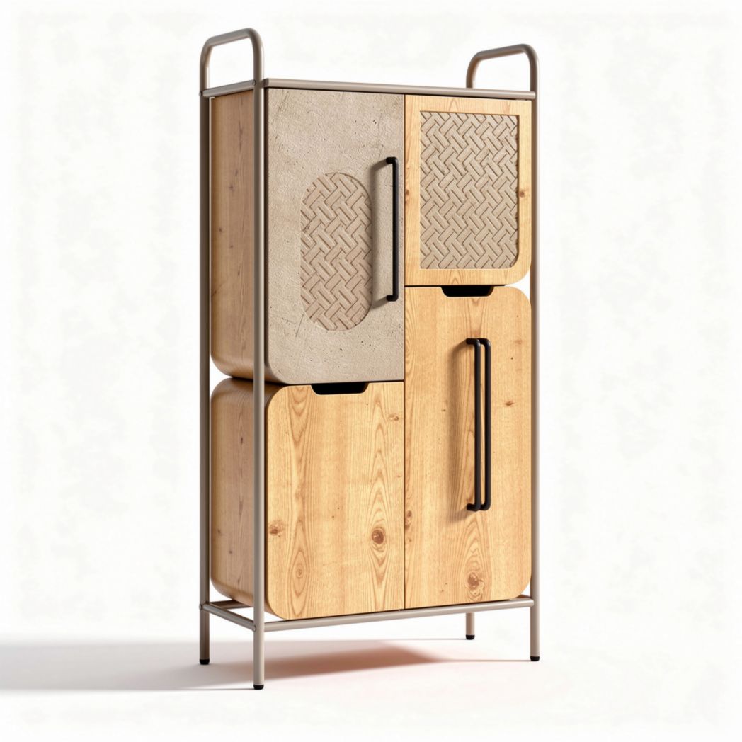 Houten opbergkast met metalen frame en betonlook deuren 80 x 40 x 120cm