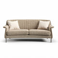 Beige stoffen bank met ronde rugleuning en metalen poten 200 x 80 x 85cm