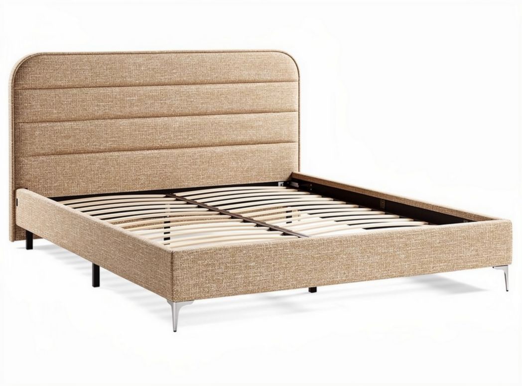 Bed met gestoffeerd hoofdbord 200 x 160 x 30 cm in bruin textiel