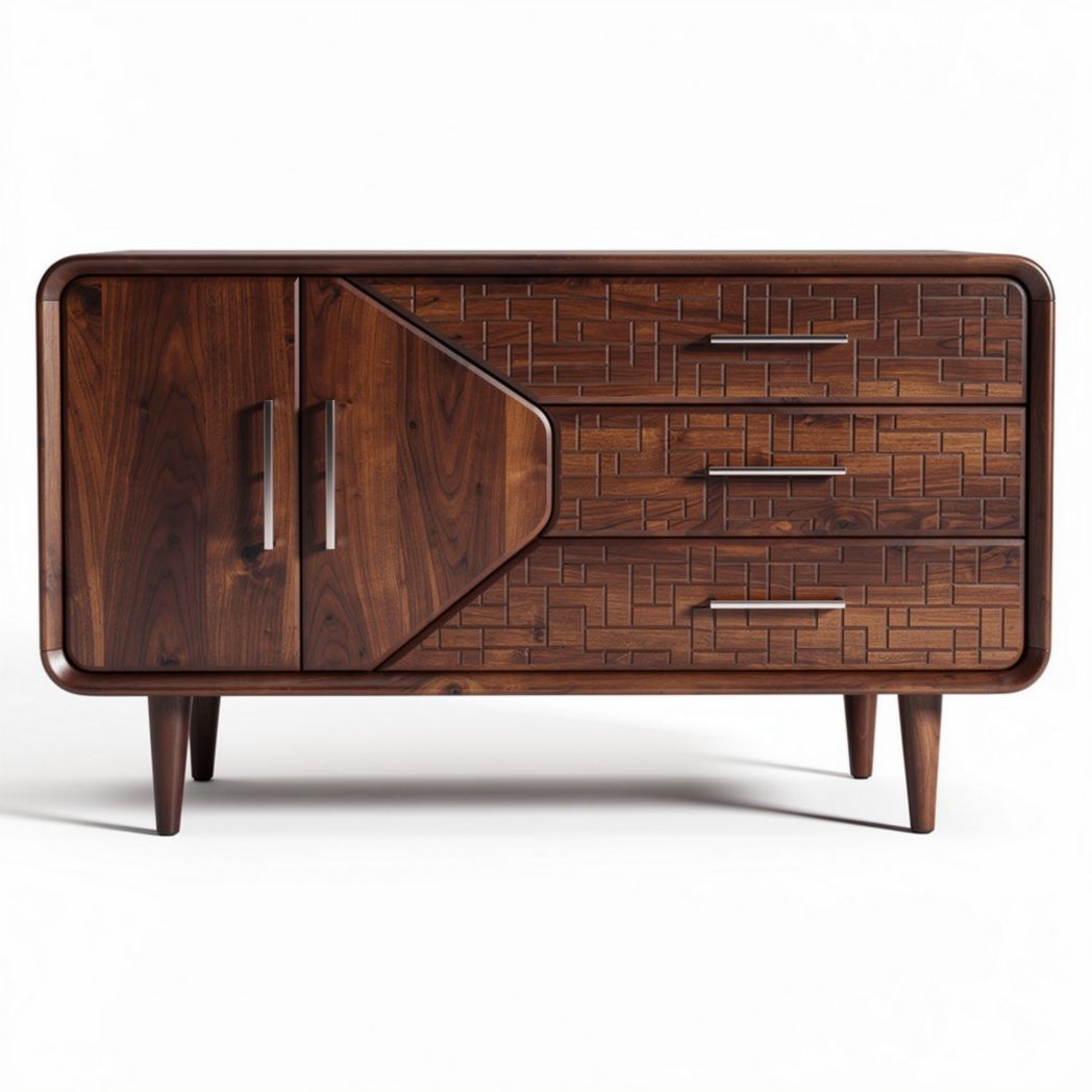 Aantal lades en deuren kast van walnoot hout 120 x 50 x 70cm