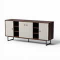 Dressoir van hout met lamellen deuren en metalen poten 150 x 40 x 70cm