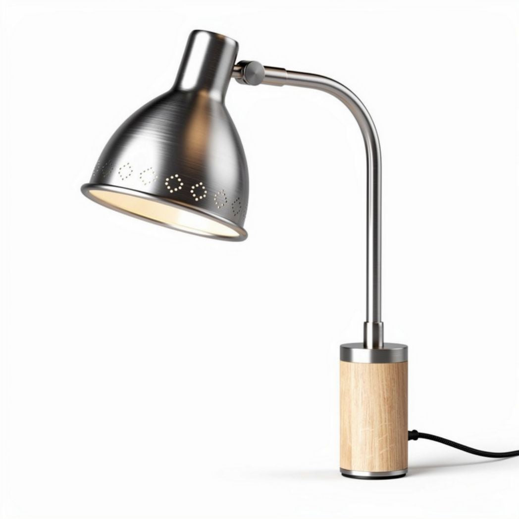 Stalen bureau lamp met houten voet en verstelbare arm 30 x 15 x 50cm